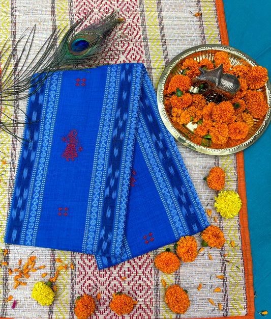 Pure cotton 3 unstitched suit set blue with red