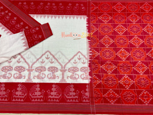 White red with boat border khandua cotton saree