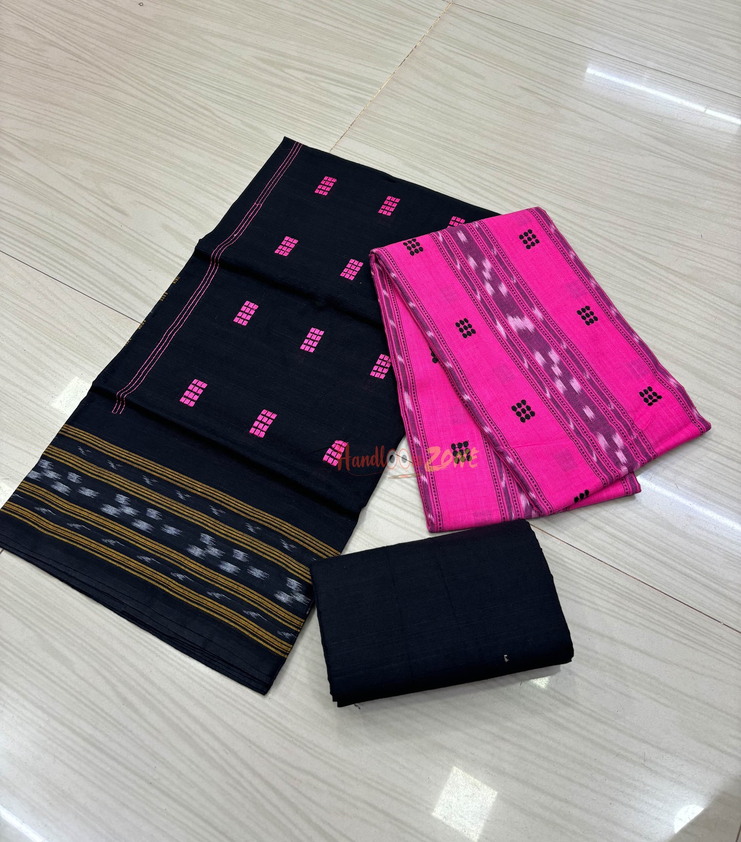Pink with black ikat shalwar suit set