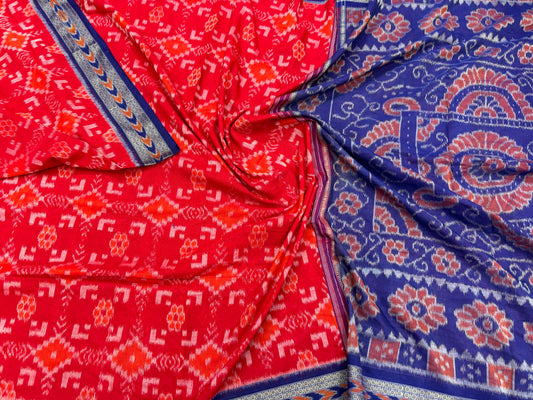 Red with blue border khandua cotton saree