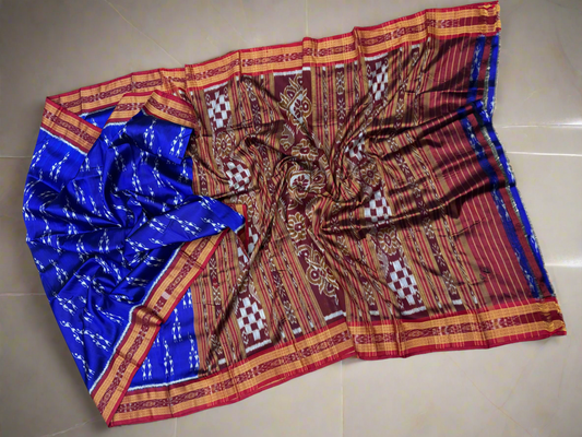 Blue with meroon tribal khandua silk saree