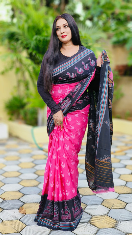 Pink scot Boat cotton saree