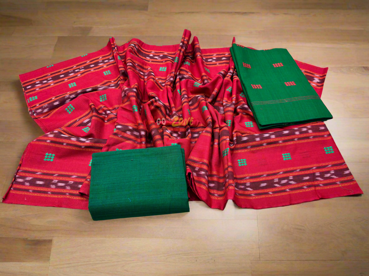 Red with green ikat shalwar sut set