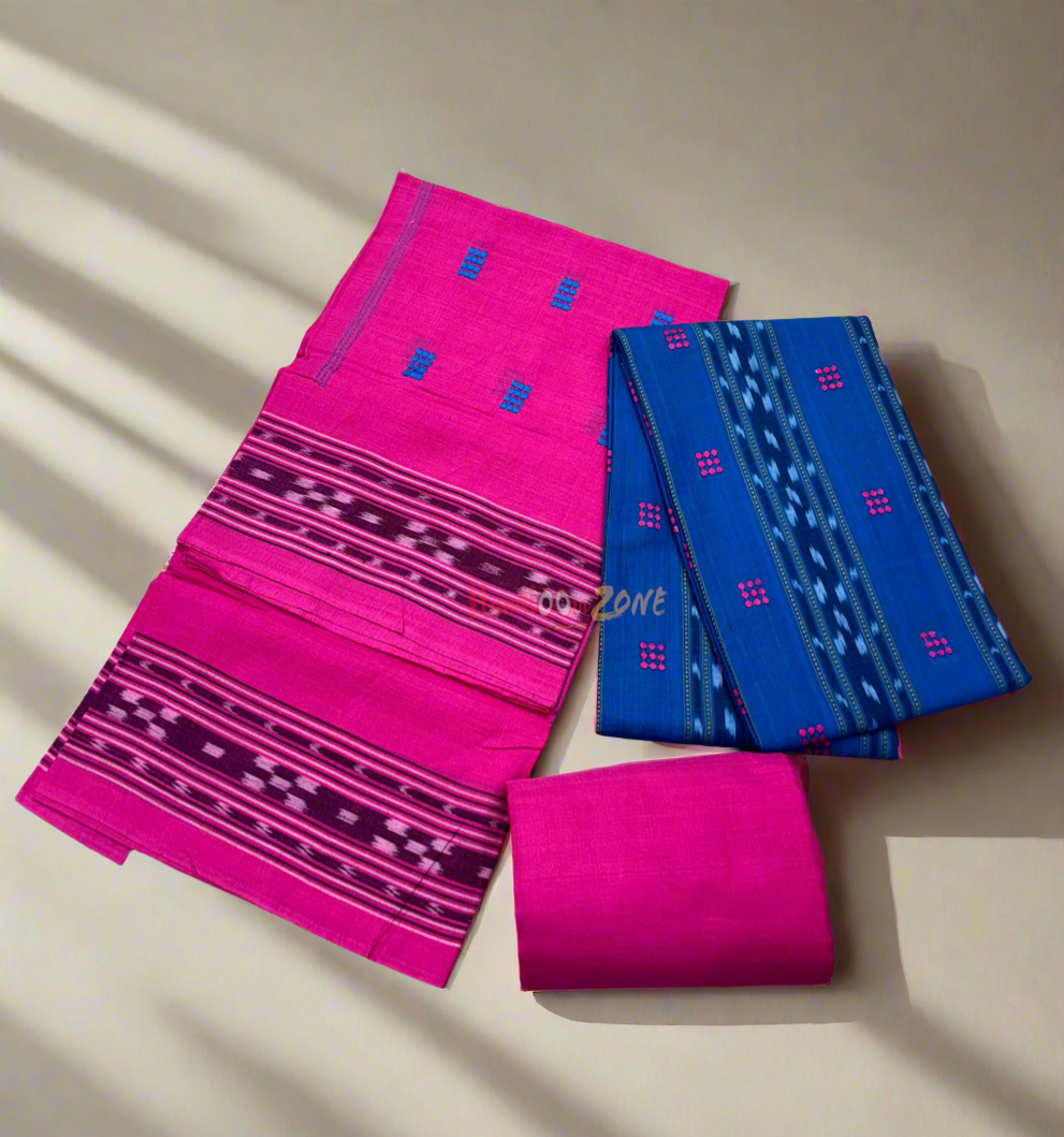 Pink with sky blue ikat shalwar suit set