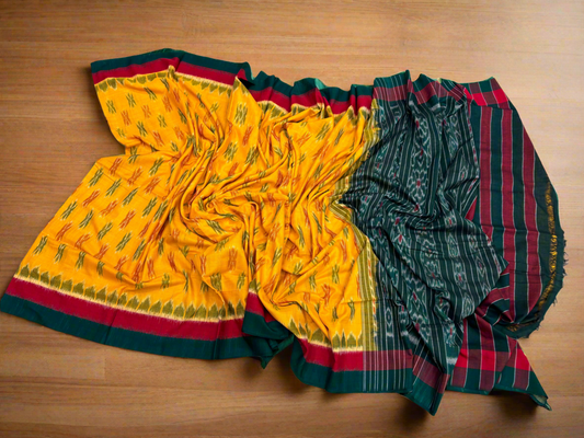 Body work yellow khandua cotton saree