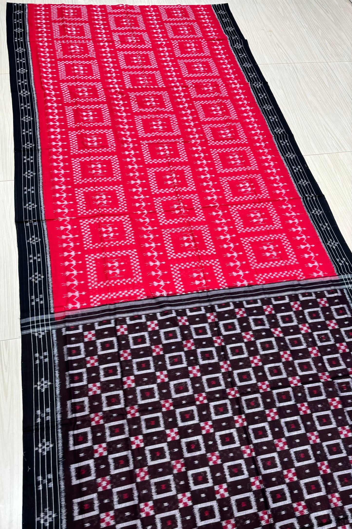 Red with black tribal cotton saree