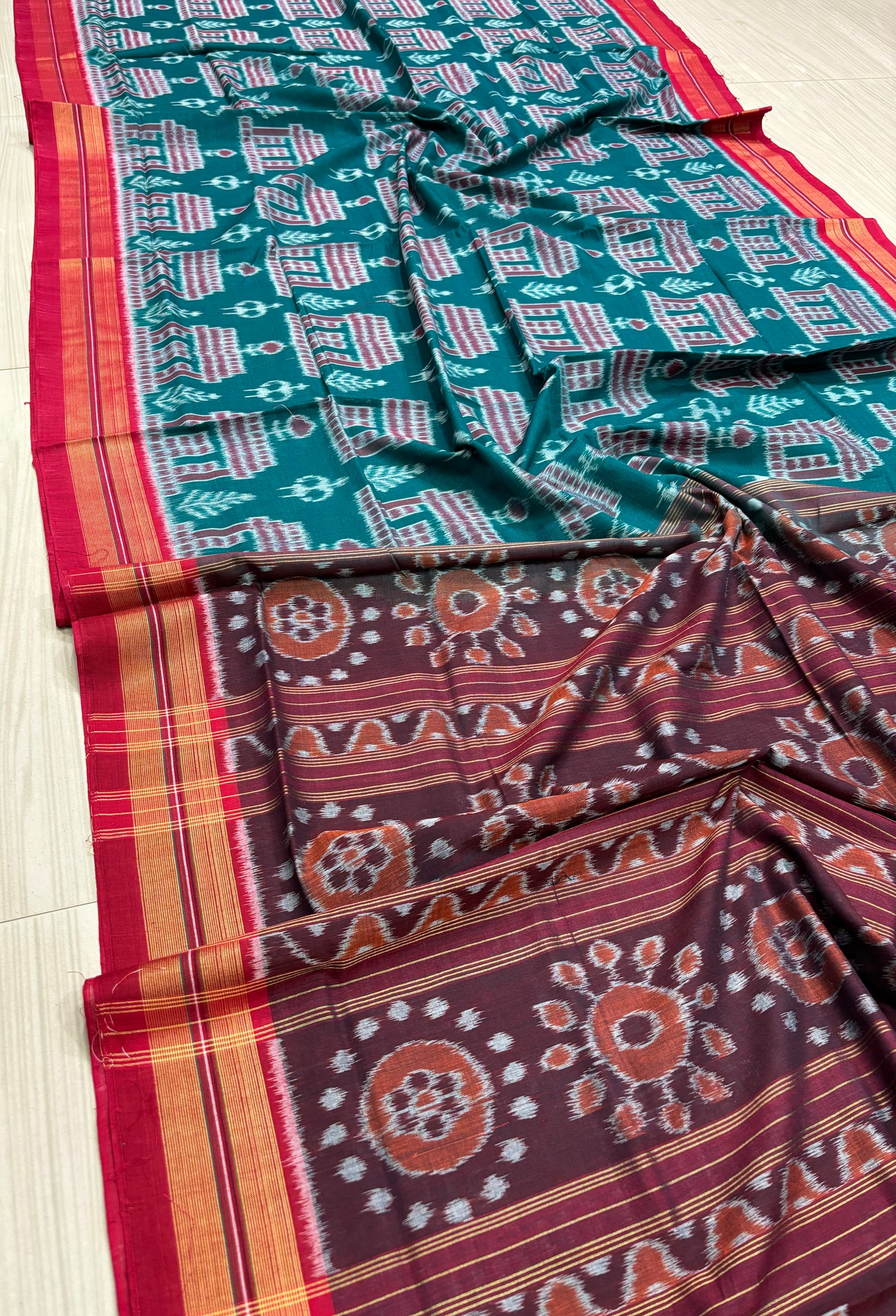 Green body temple cotton saree