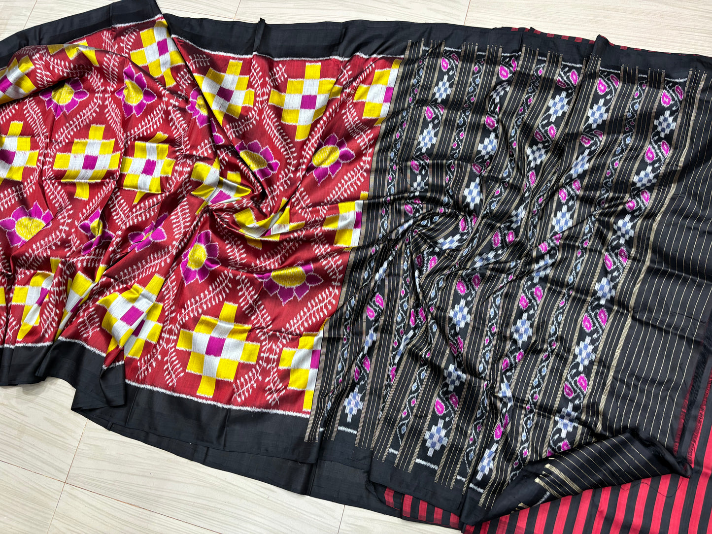 Contemporary lotus khandua silk saree