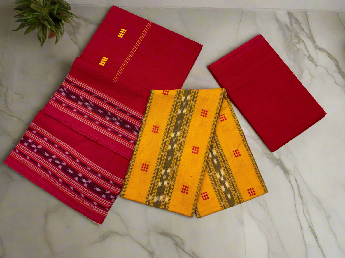 Yellow with red ikat shalwar suit set