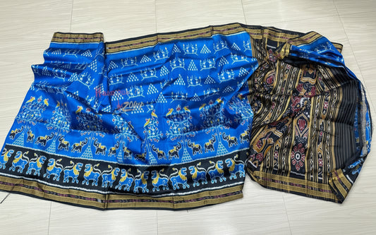 Lion scot with tribal khandua silk saree