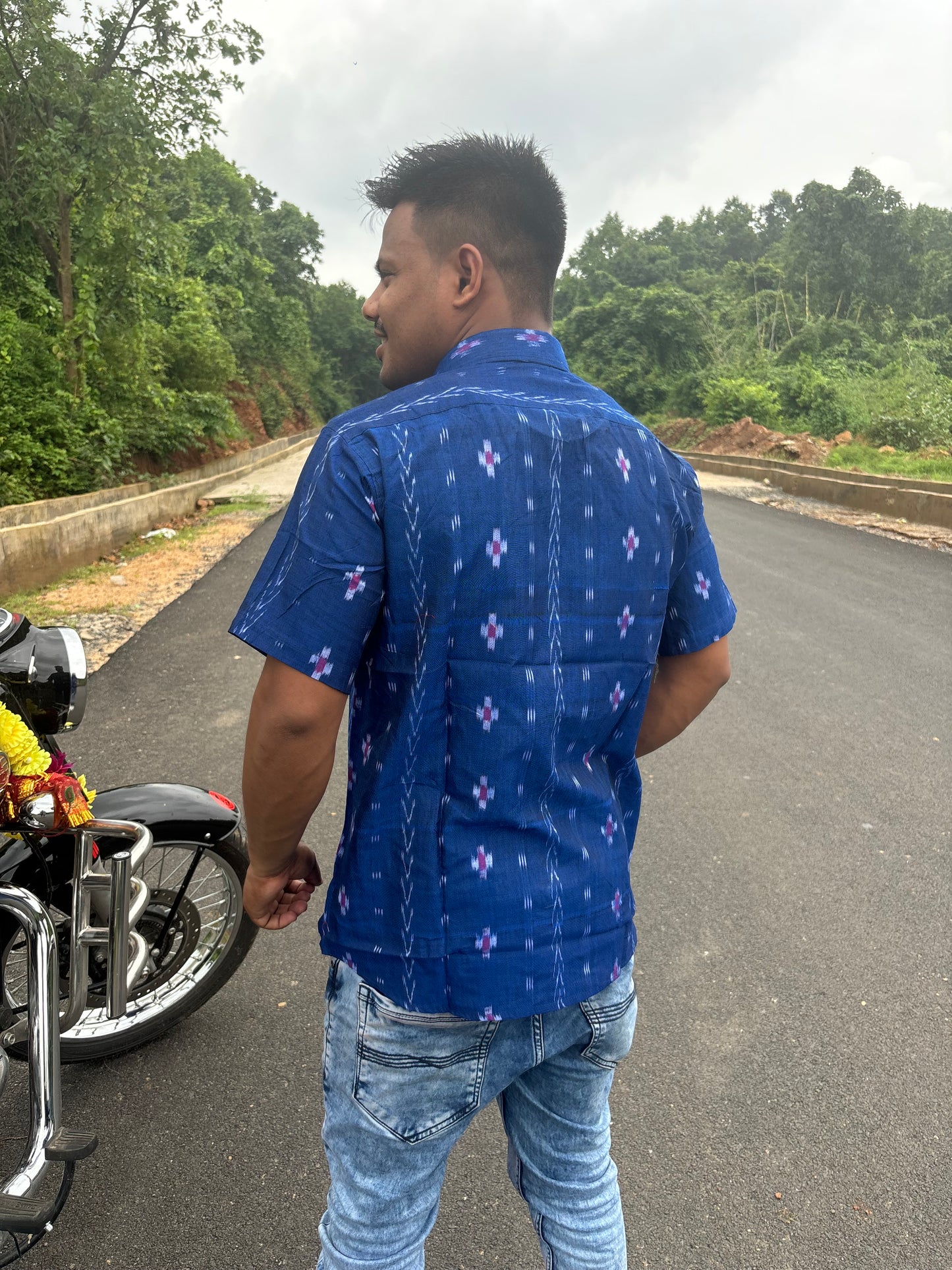 Blue pasapali ikat half shirt