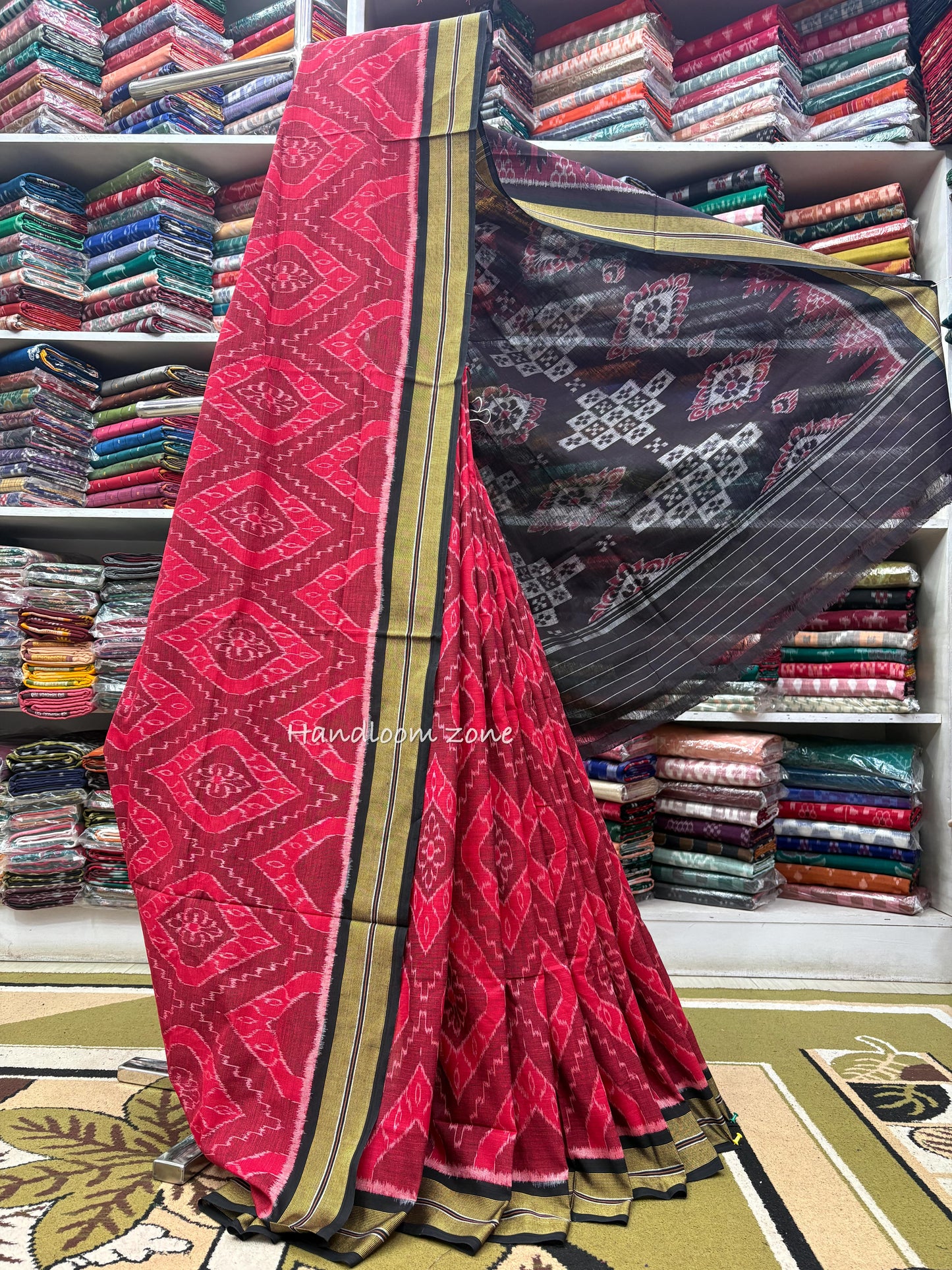 Chain body red black special cotton saree