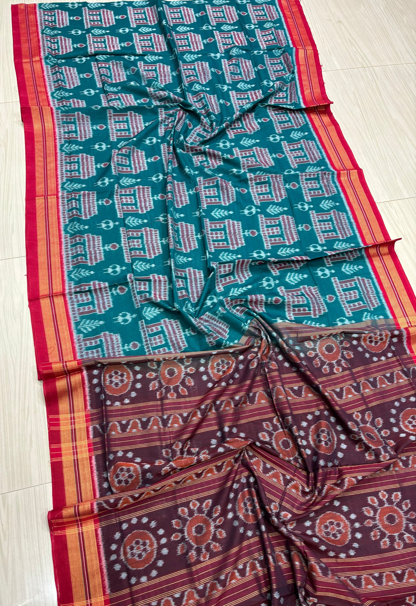 Green body temple cotton saree