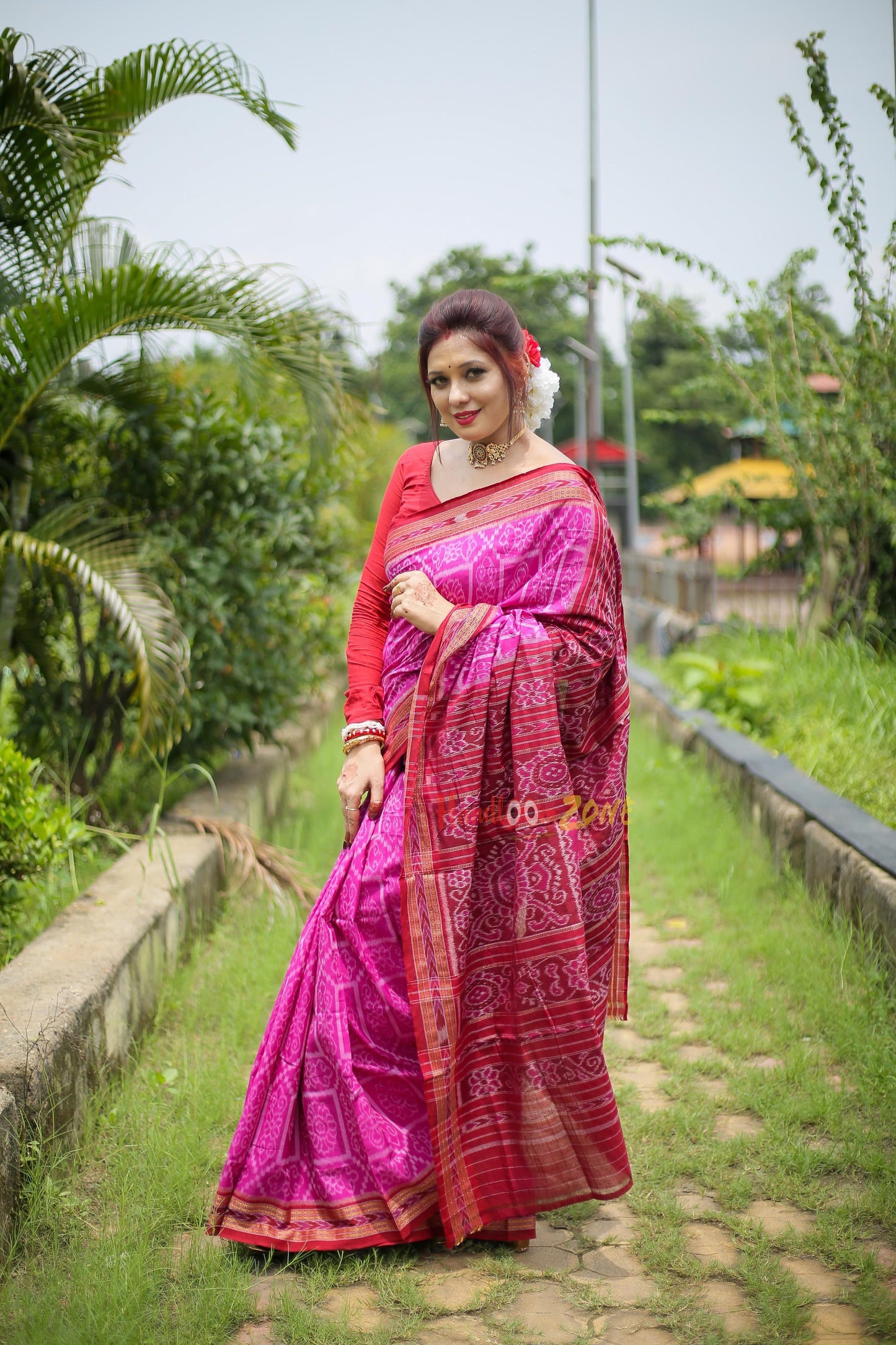 Pink with meroon khandua cotton saree