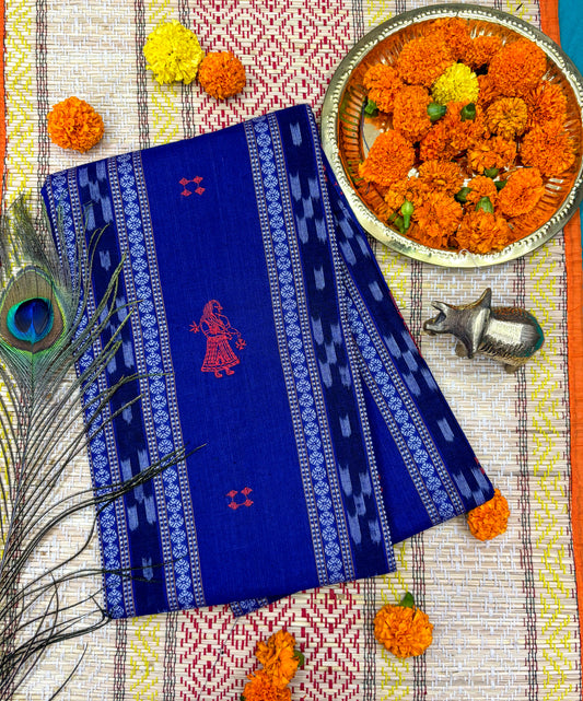 Pure cotton 3 unstitched suit set blue with red