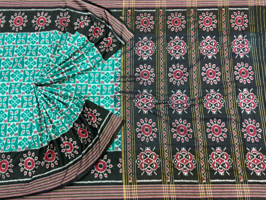 Green with black khandua cotton saree