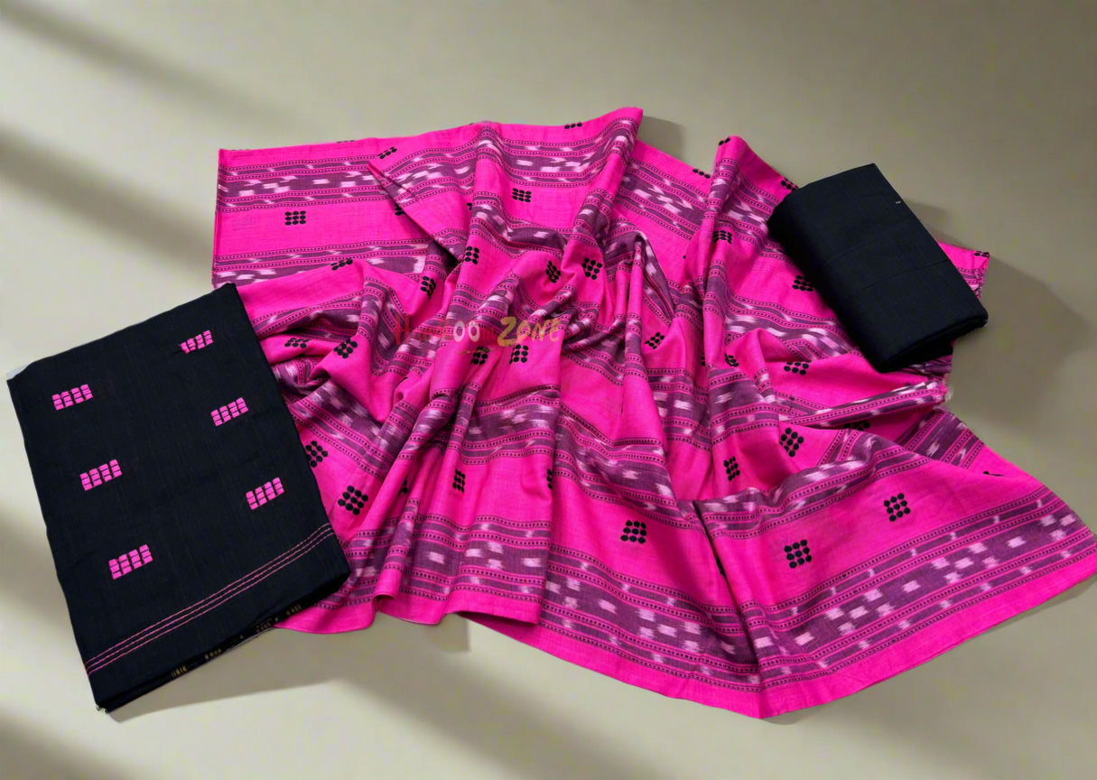 Pink with black ikat shalwar suit set