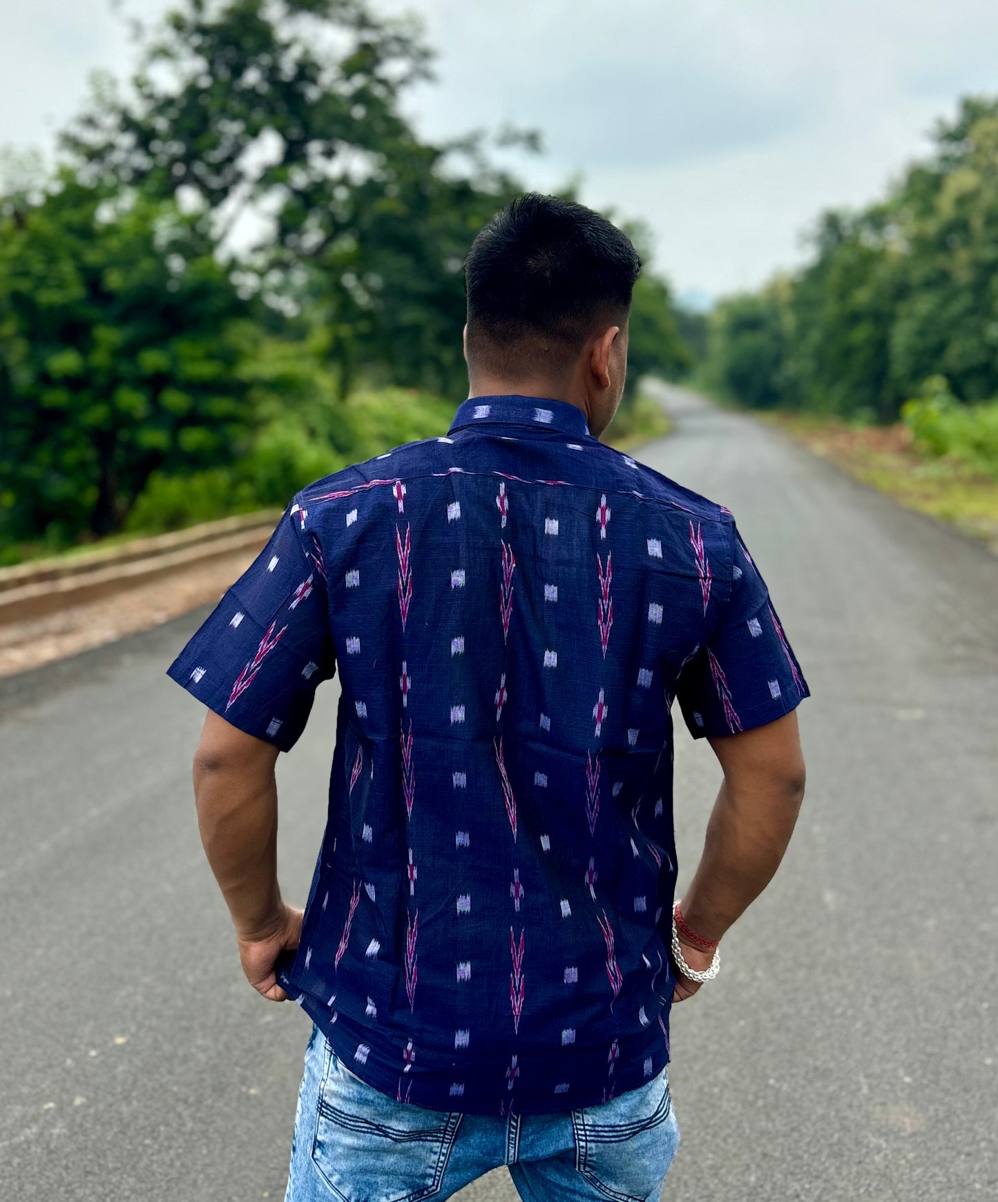 Blue tira Ikat (Mens' Half Shirt)
