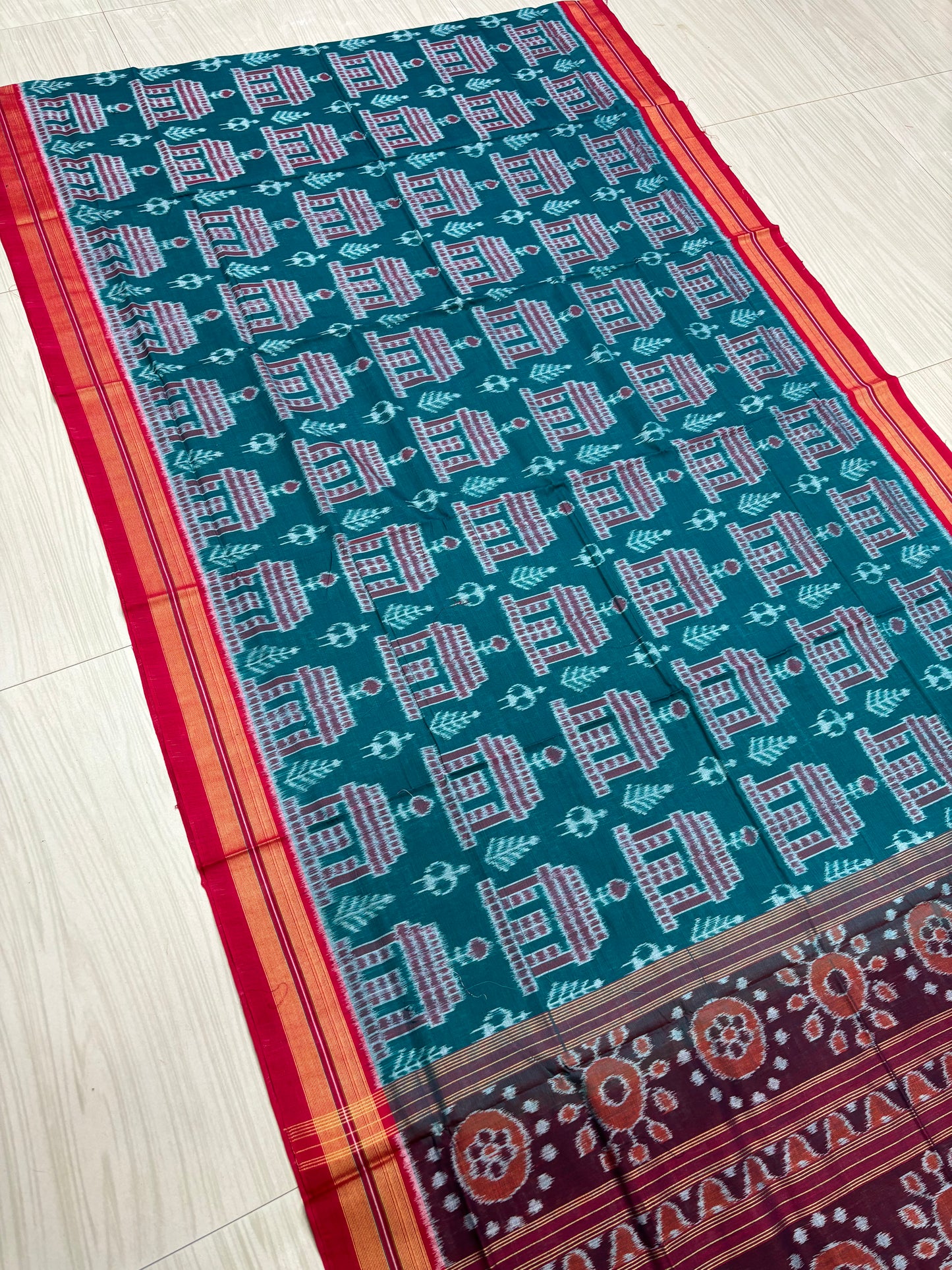 Green body temple cotton saree