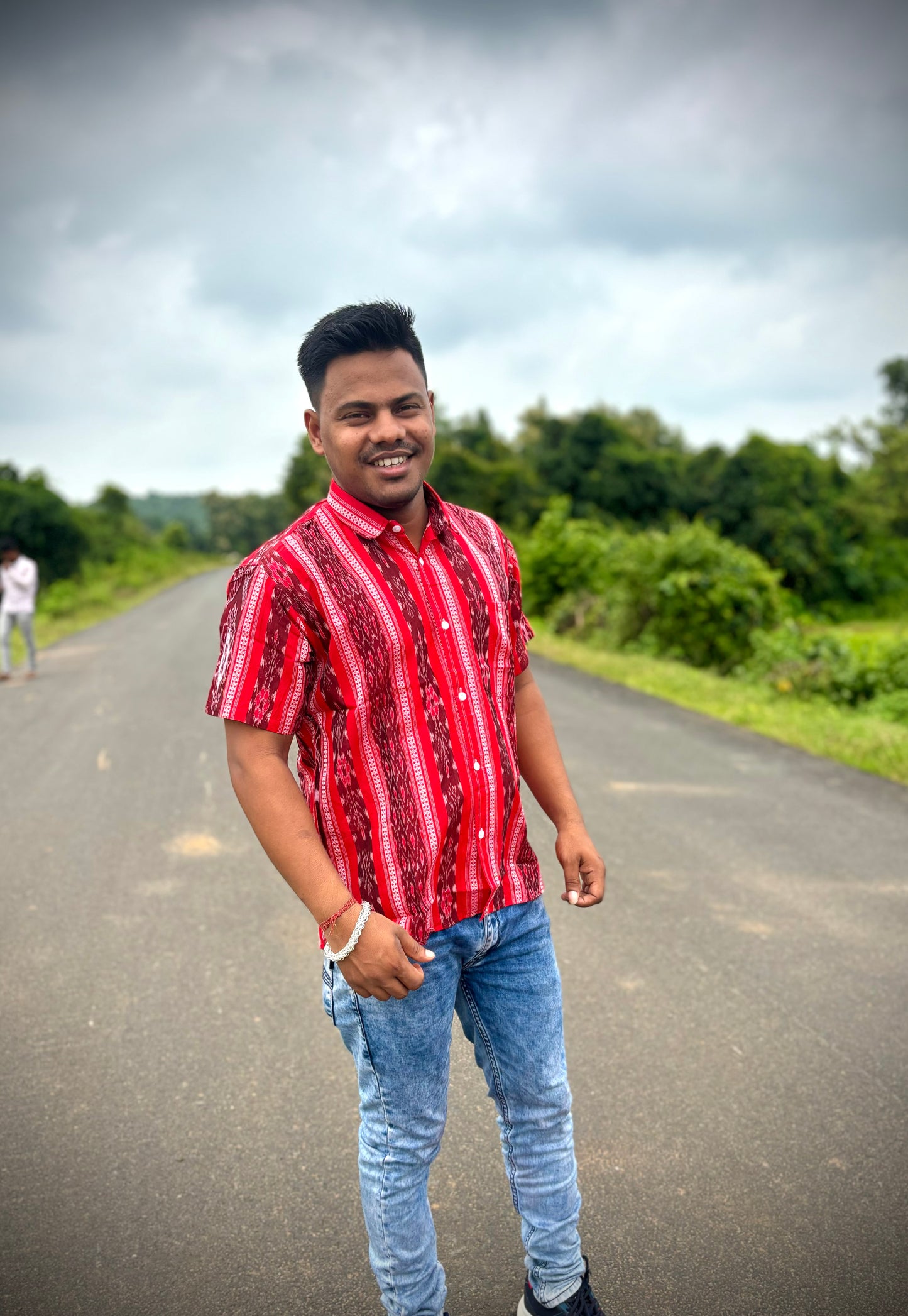 Red flowers half shirt