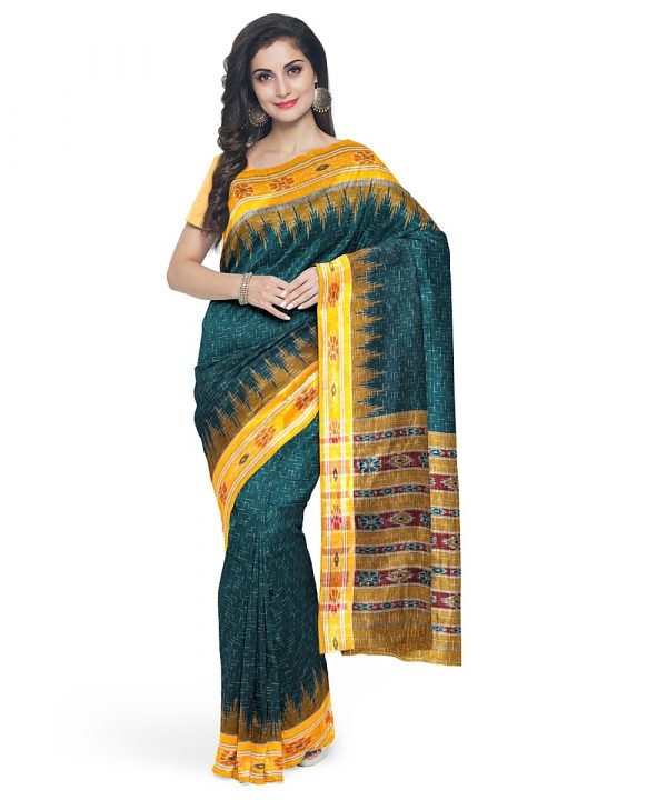 Green with yellow jharana cotton saree