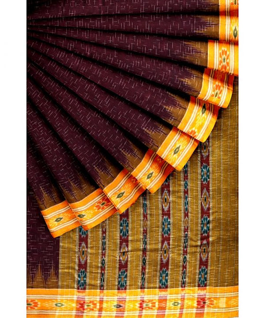 Meroon with yellow jharana cotton saree