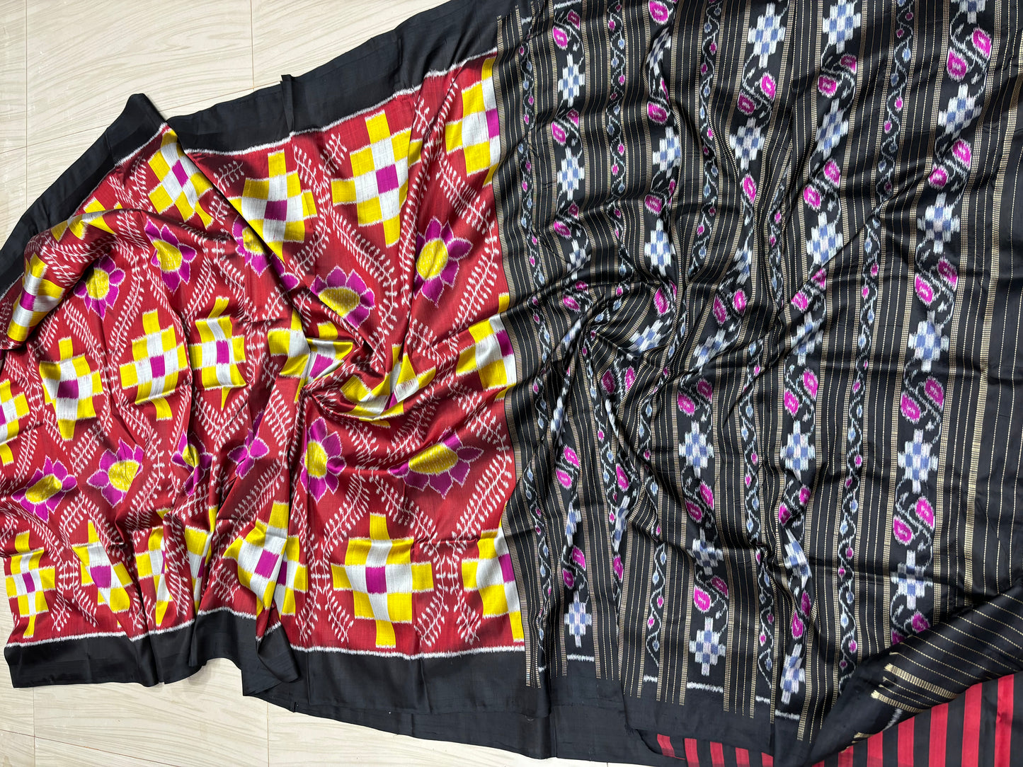 Contemporary lotus khandua silk saree