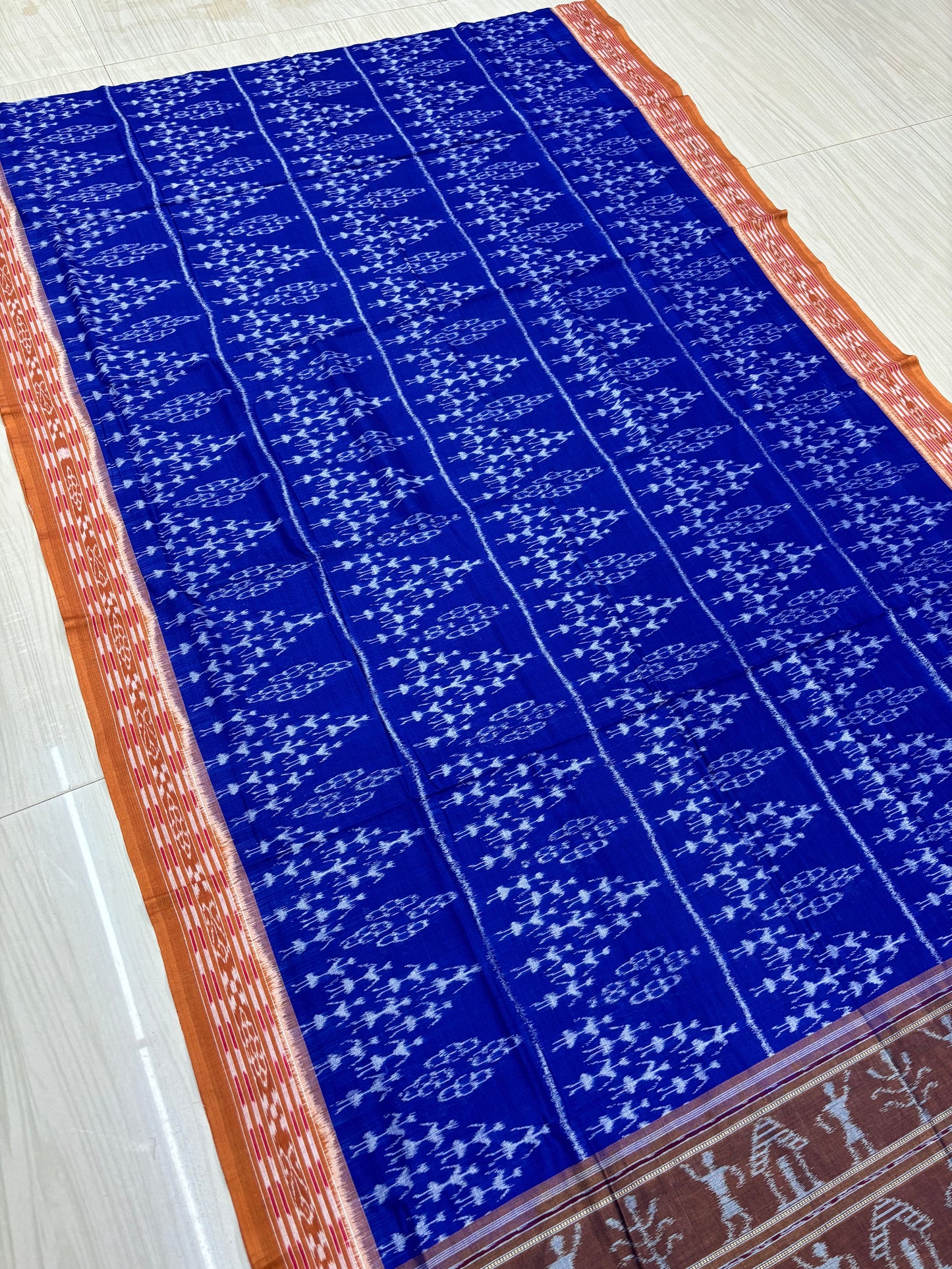 Blue with brown tribal cotton saree