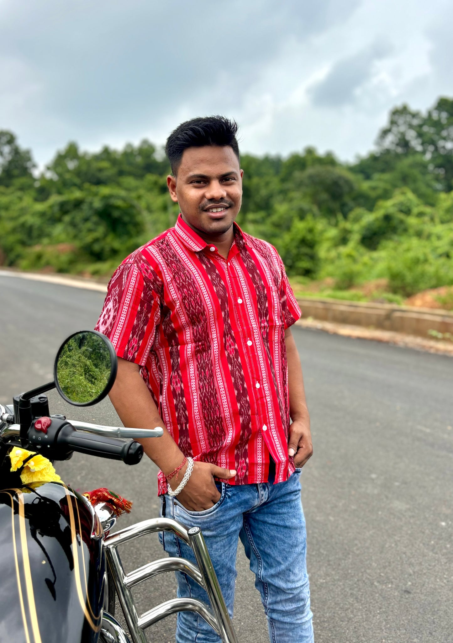 Red flowers half shirt