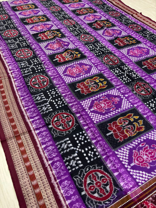 Double ikat flowers with Meroon border Sambalpuri cotton saree