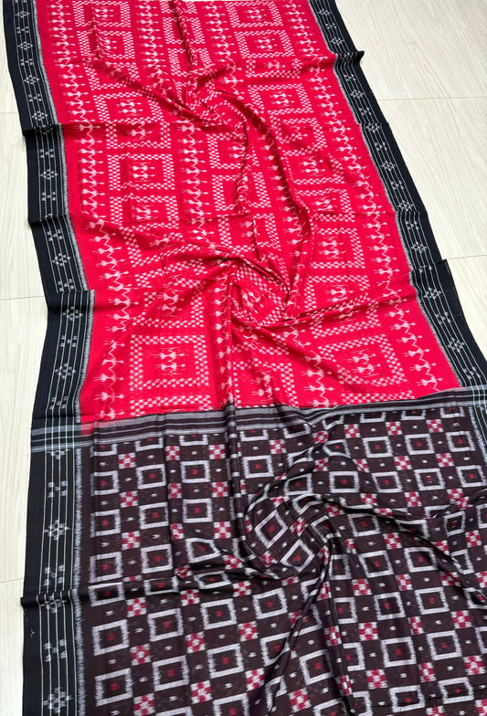 Red with black tribal cotton saree