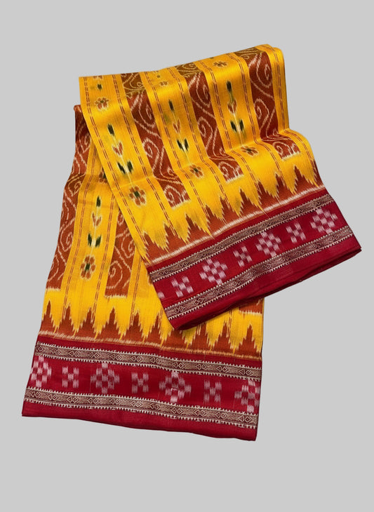Yellow with red Khandua pata saree