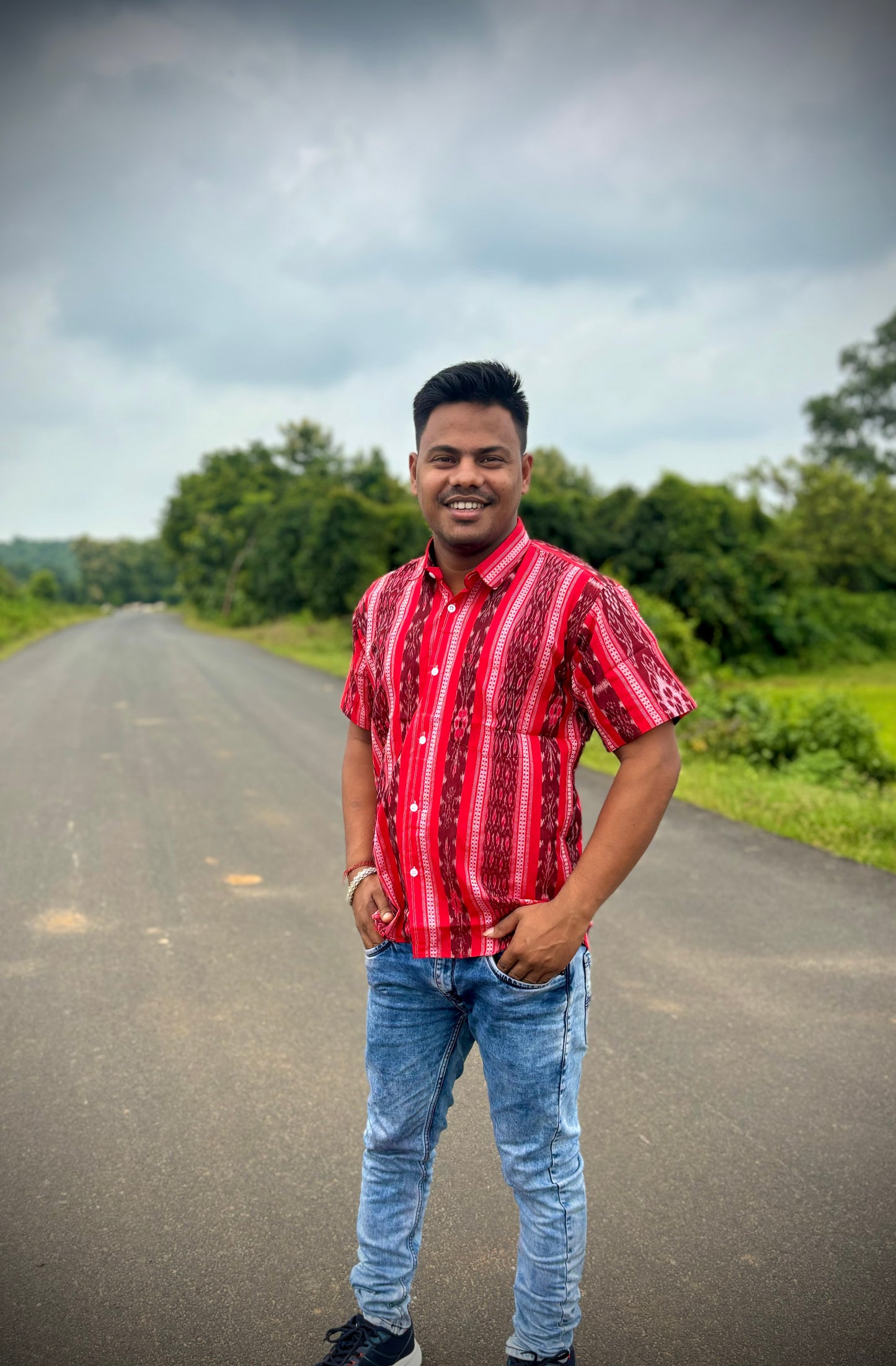 Red flowers half shirt