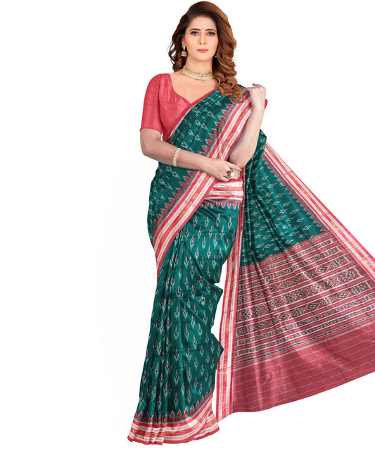 Green red chandrika khandua cotton saree