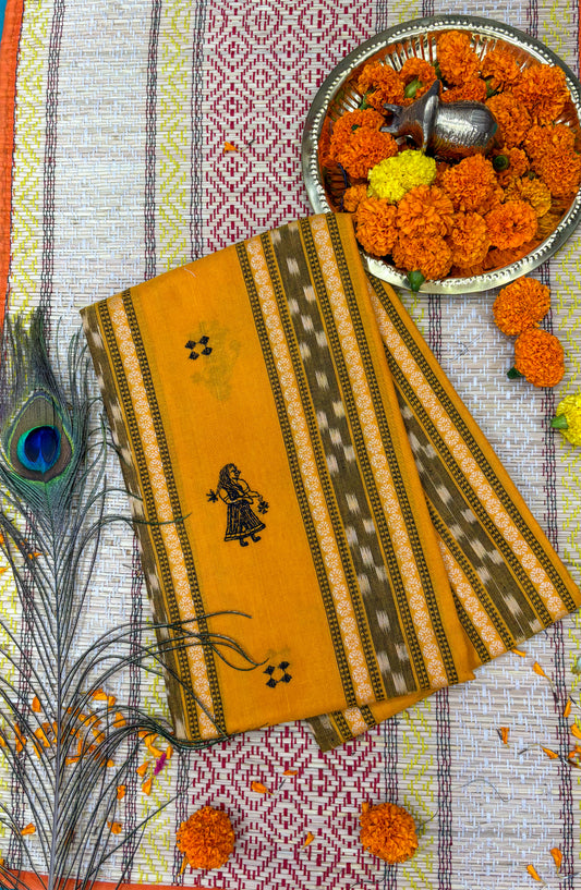 Pure cotton 3 unstitched suit set yellow with black