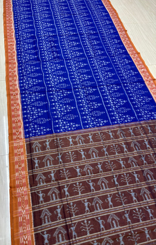 Blue with brown tribal cotton saree