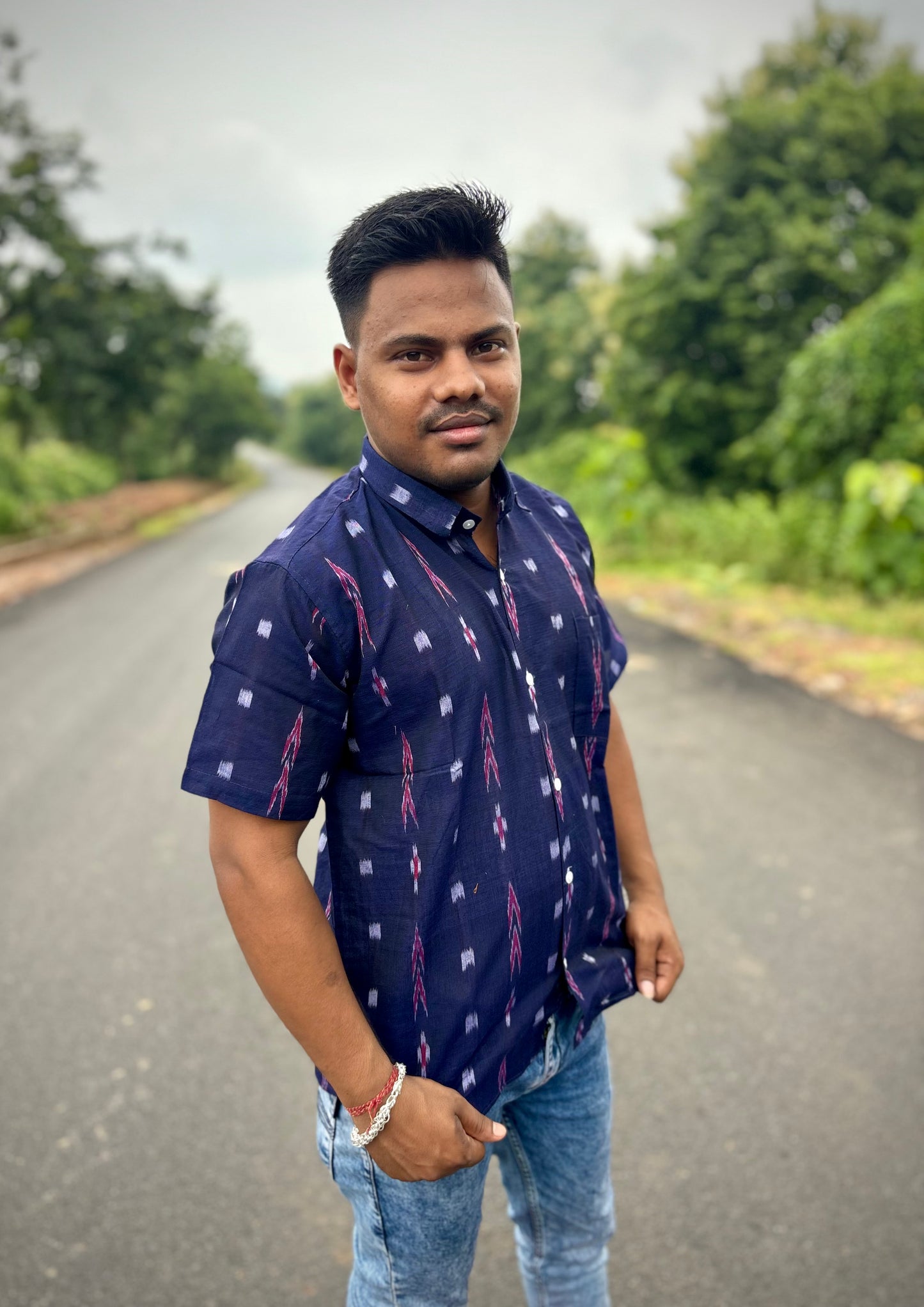 Blue tira Ikat (Mens' Half Shirt)
