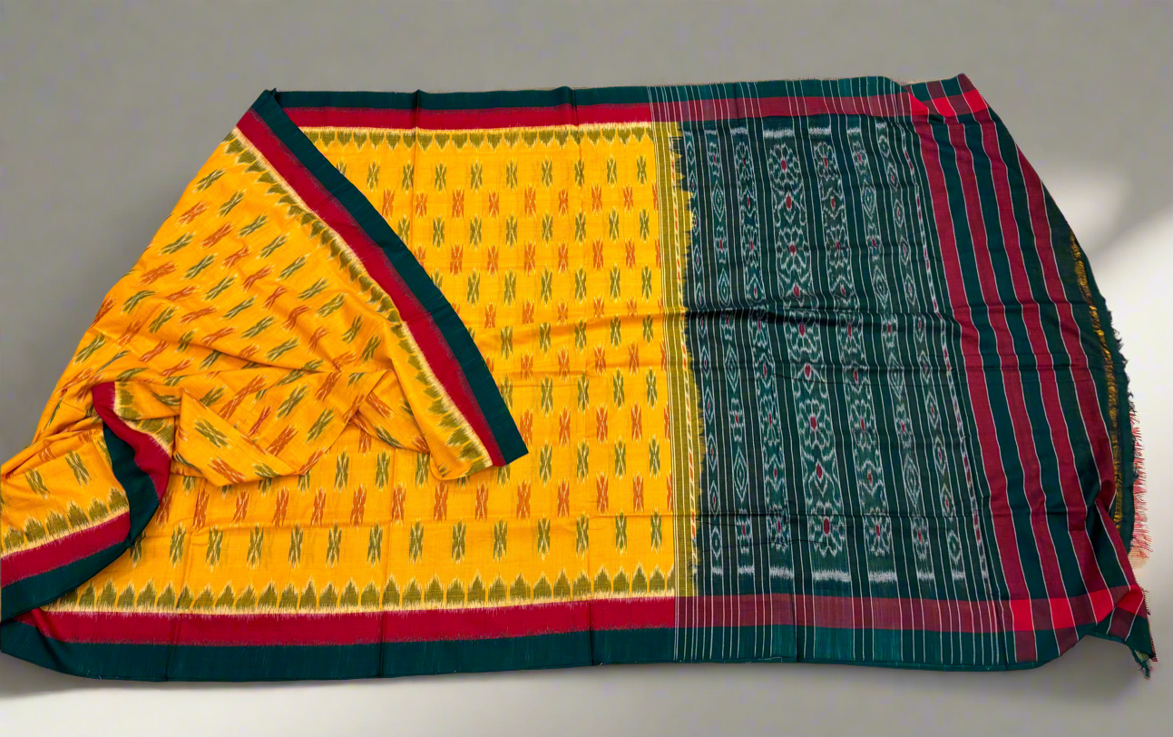 Body work yellow khandua cotton saree