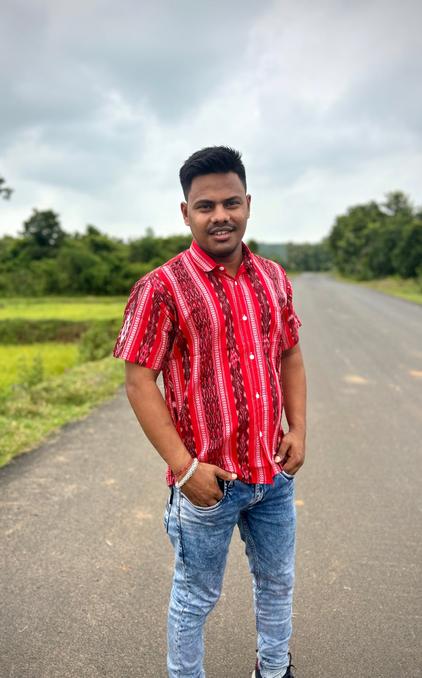 Red flowers half shirt