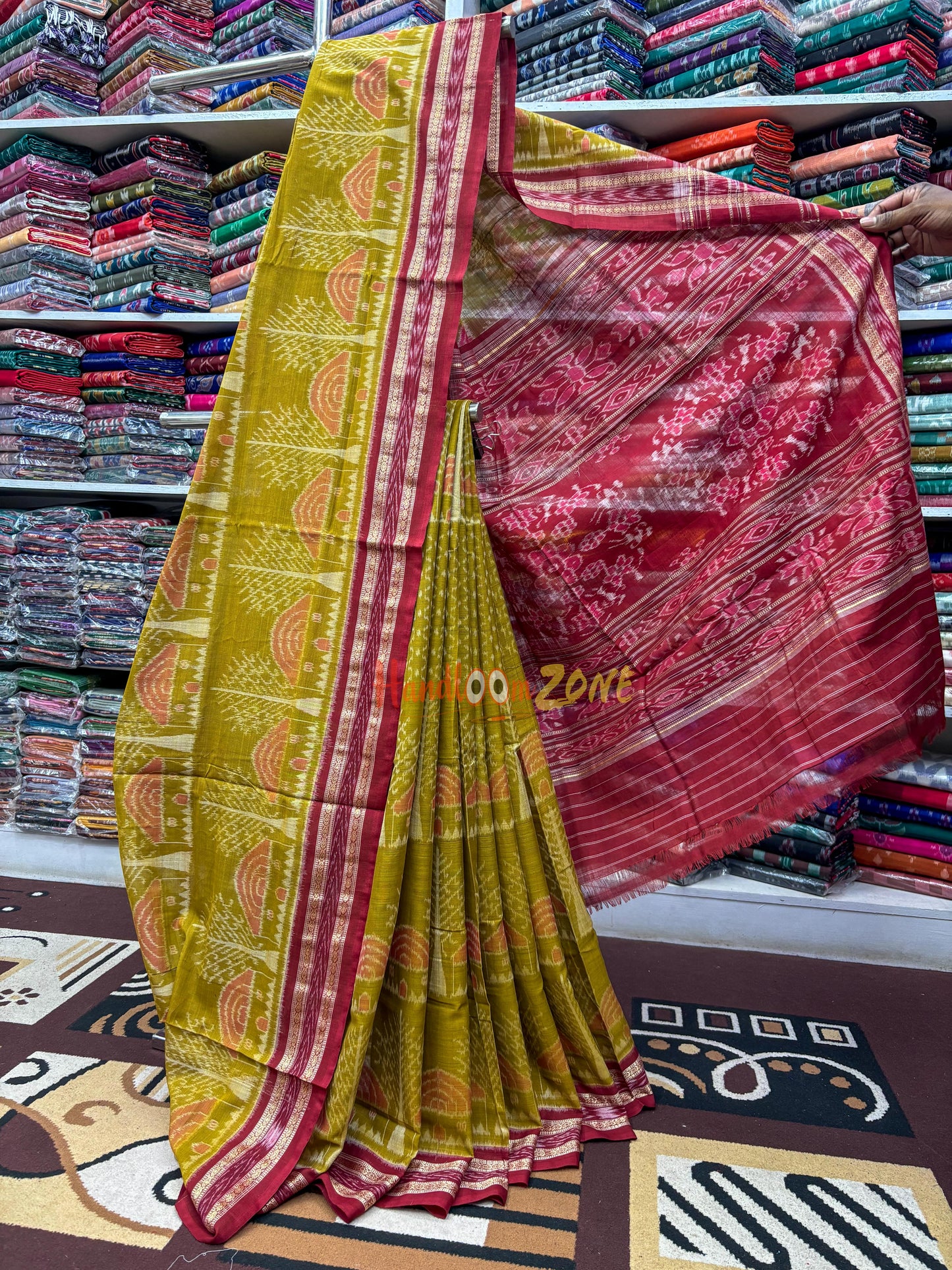 Tree with house motif khandua cotton saree