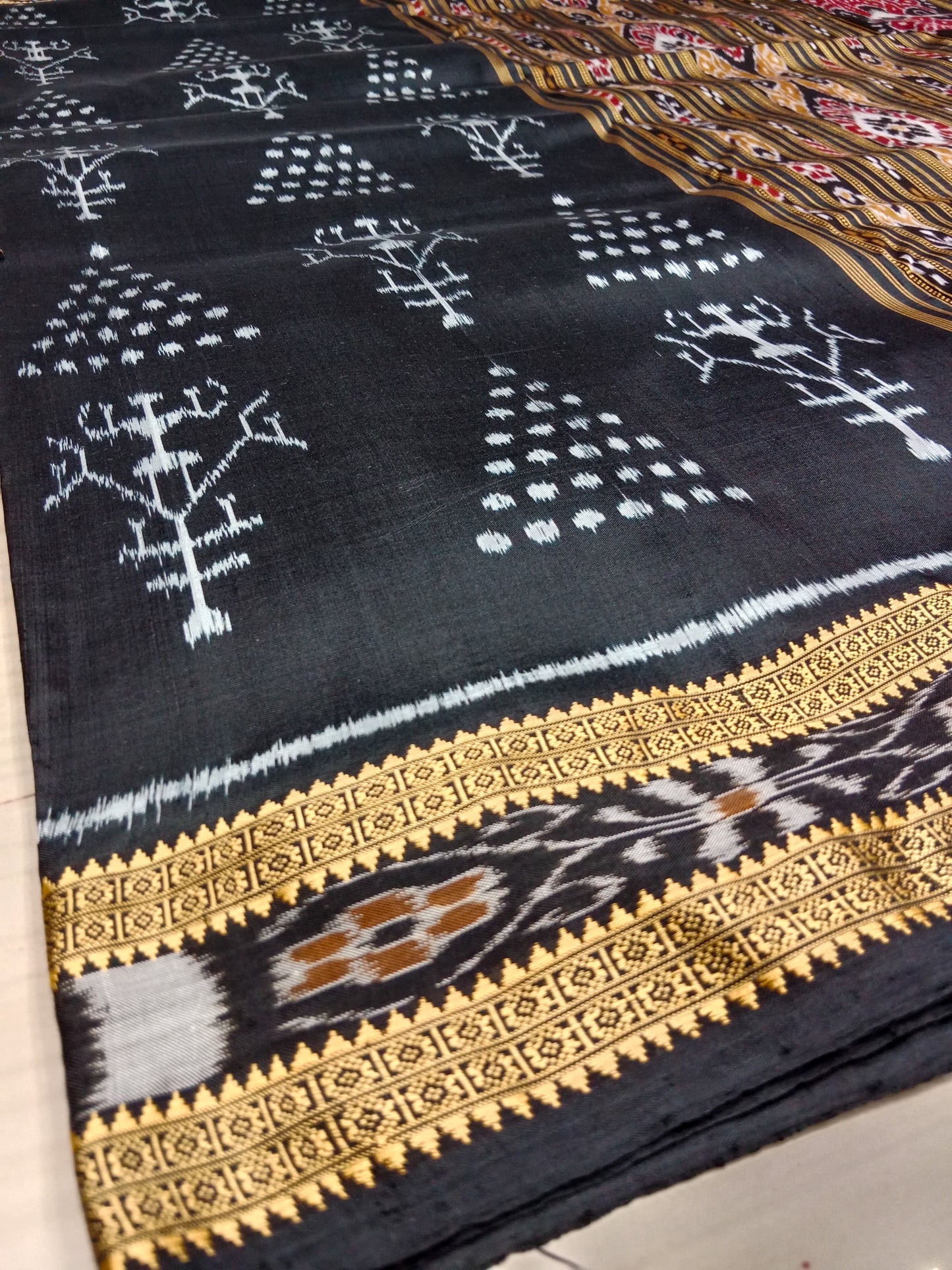 BLACK TRAIBAL CHITA KHANDUA SILK SAREE