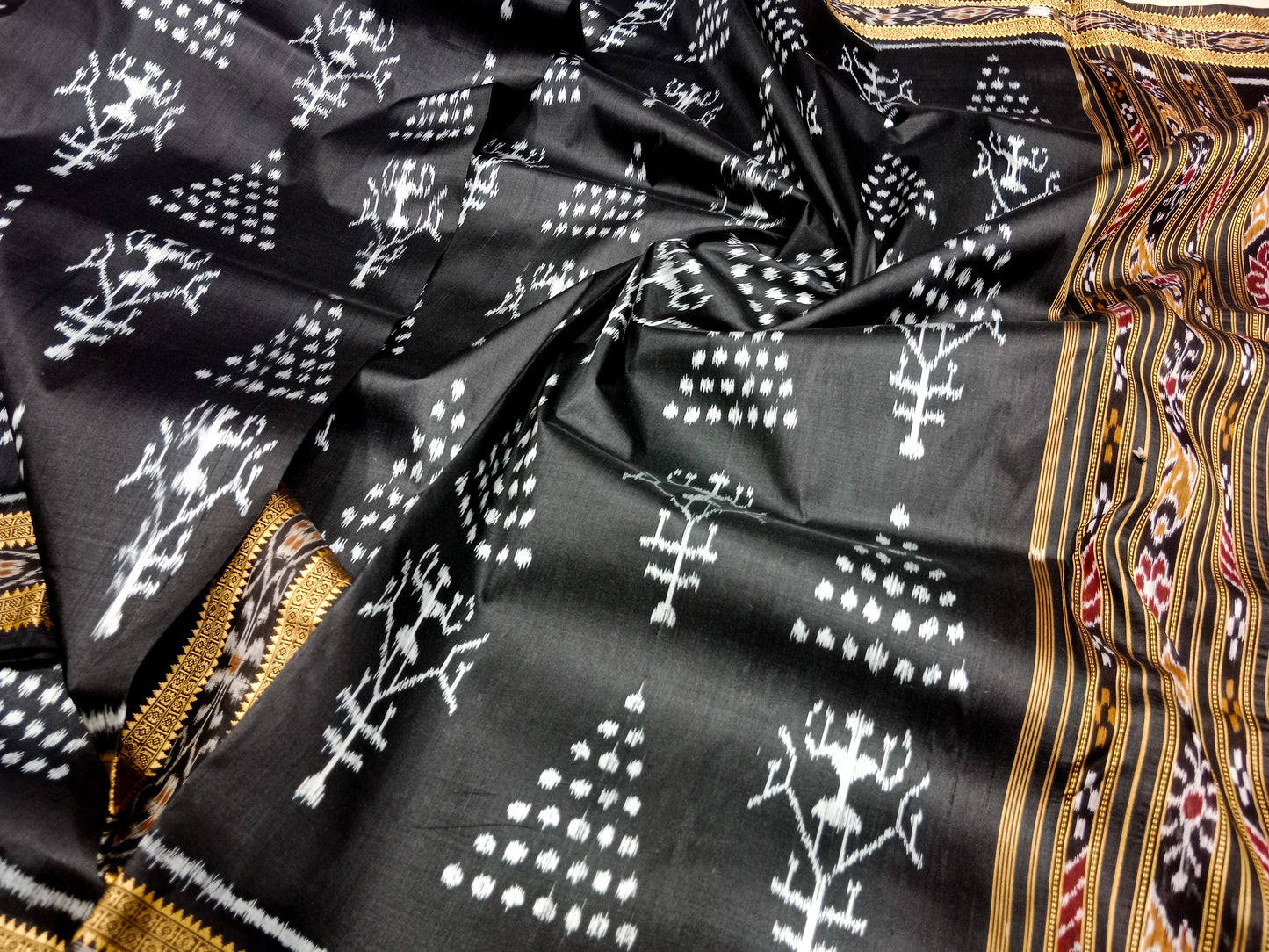 BLACK TRAIBAL CHITA KHANDUA SILK SAREE