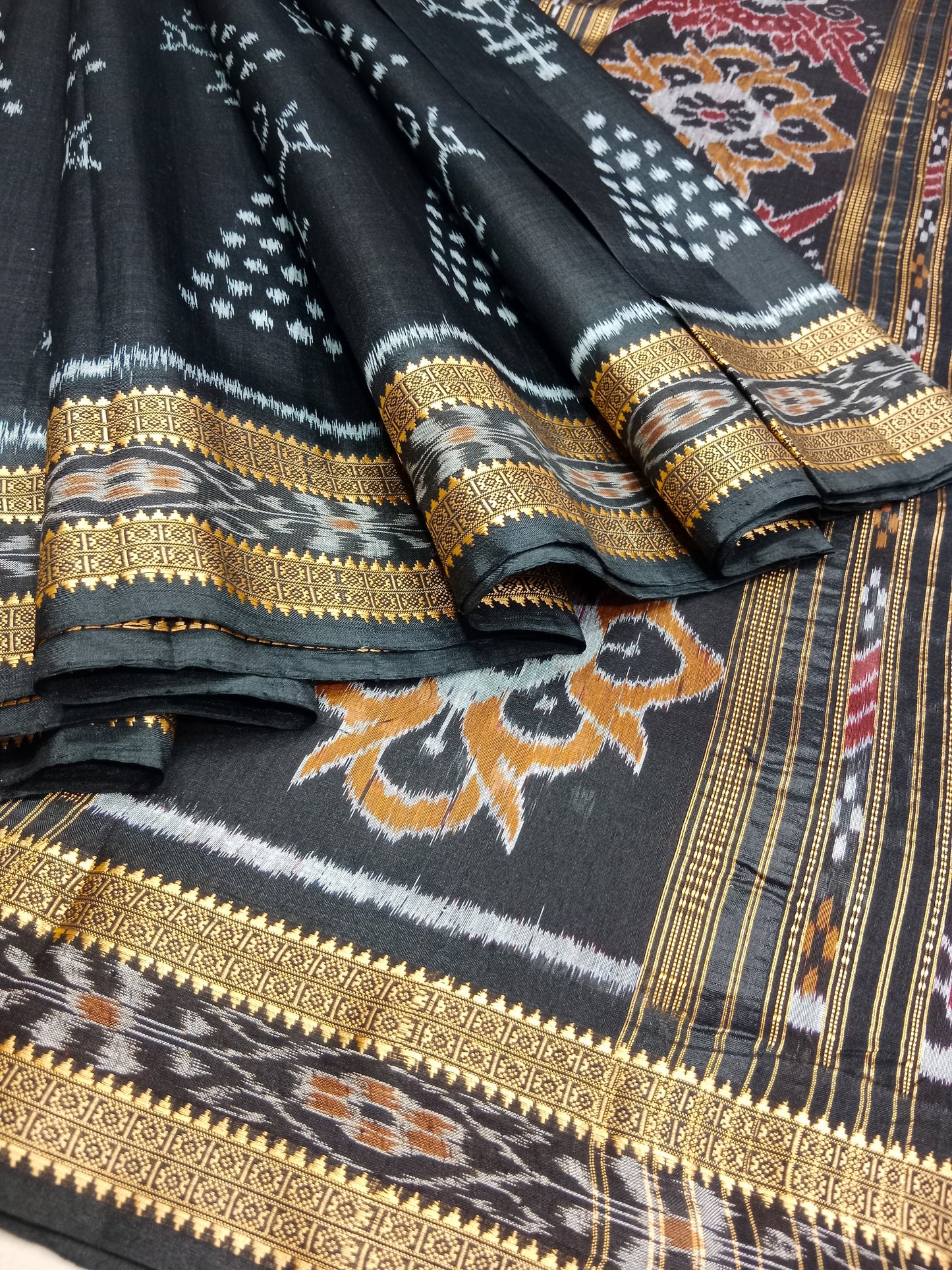BLACK TRAIBAL CHITA KHANDUA SILK SAREE