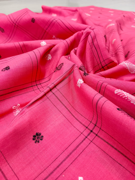 Pink fish 🐟 buti ikat fabric