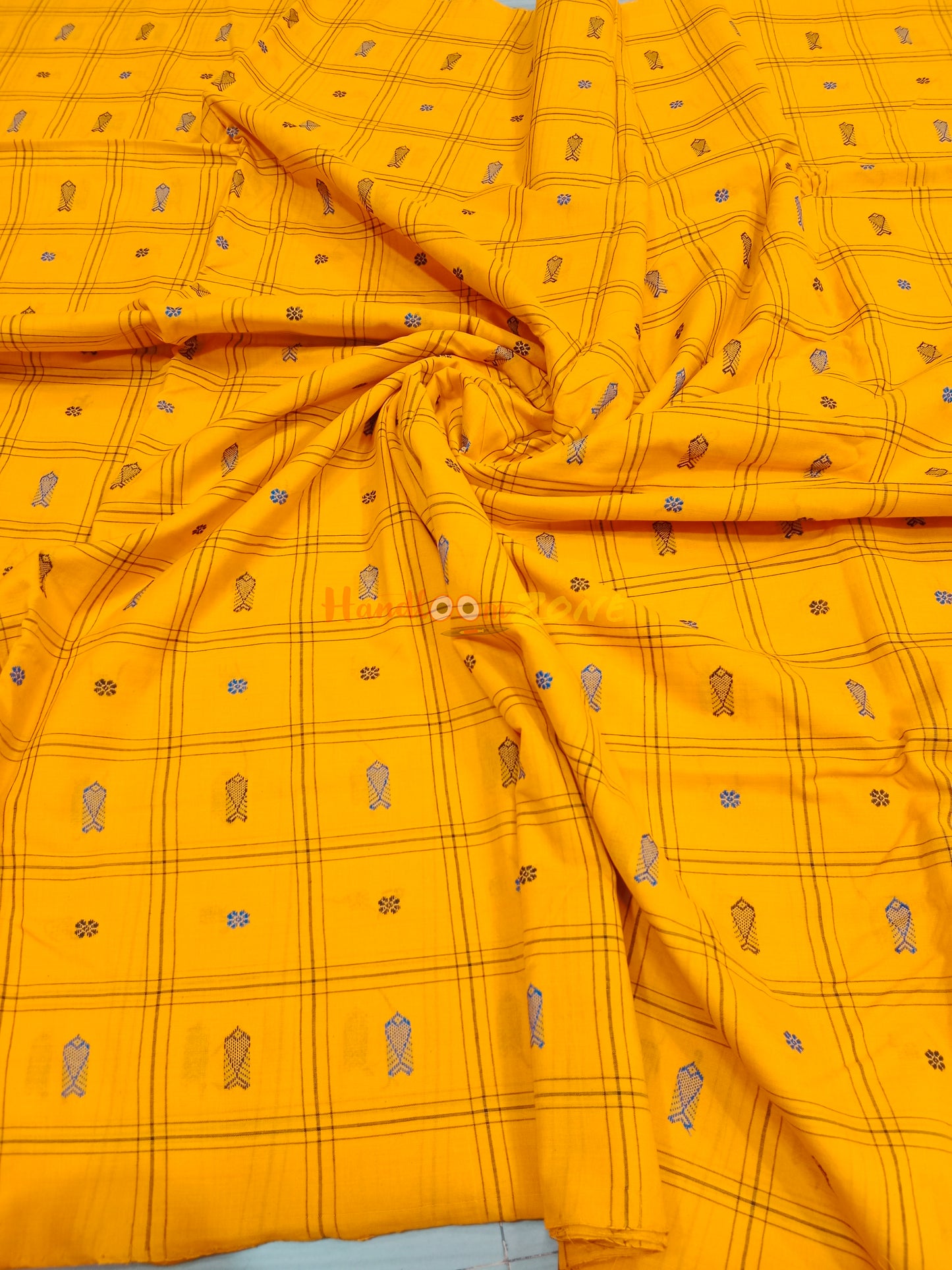 Yellow` fish ππ buti ikat fabric