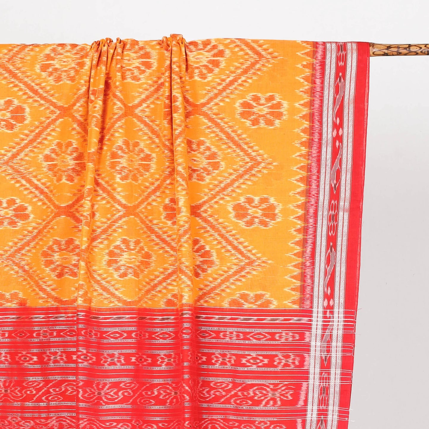 YELLOW WITH RED BORDER BIG FLOWER COTTON SAREE