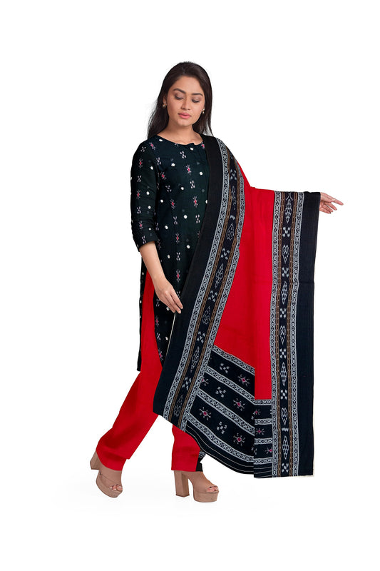 BLACK WITH RED IKAT DRESS SET
