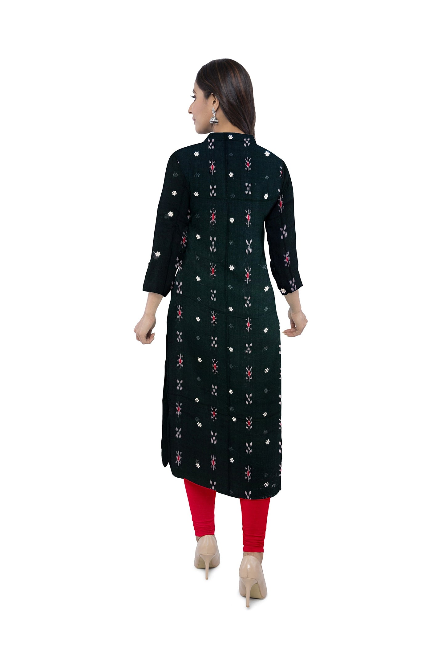 BLACK WITH RED IKAT DRESS SET