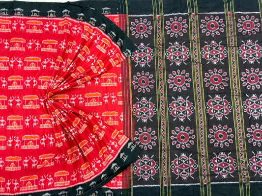 Red with black tribal house khandua cotton saree