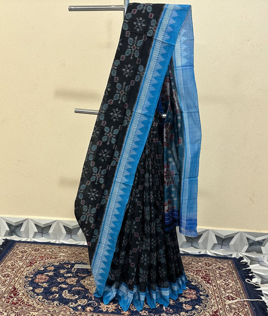 Black flowers cotton saree